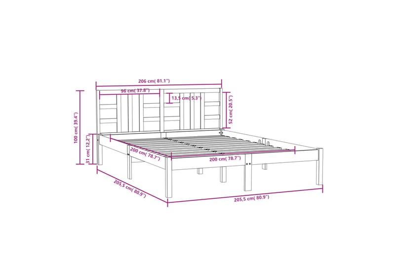 beBasic sengeramme 200x200 cm massivt træ gyldenbrun - Brun - Møbler - Senge - Sengeramme & sengestel