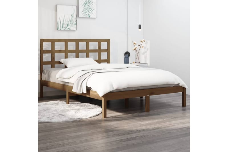 beBasic sengeramme 200x200 cm massivt træ gyldenbrun - Brun - Møbler - Senge - Sengeramme & sengestel