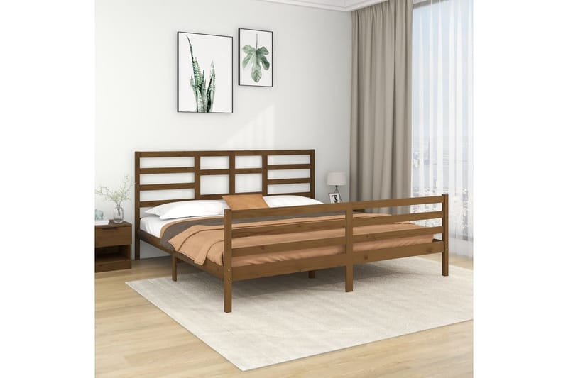 beBasic sengeramme 200x200 cm massivt træ gyldenbrun - Brun - Sengeramme & sengestel