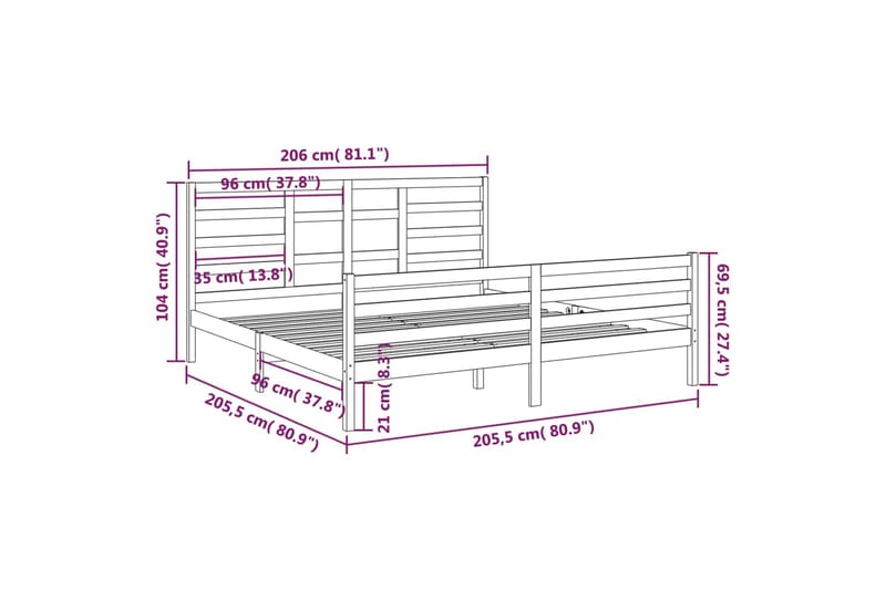 beBasic sengeramme 200x200 cm massivt træ gyldenbrun - Brun - Sengeramme & sengestel