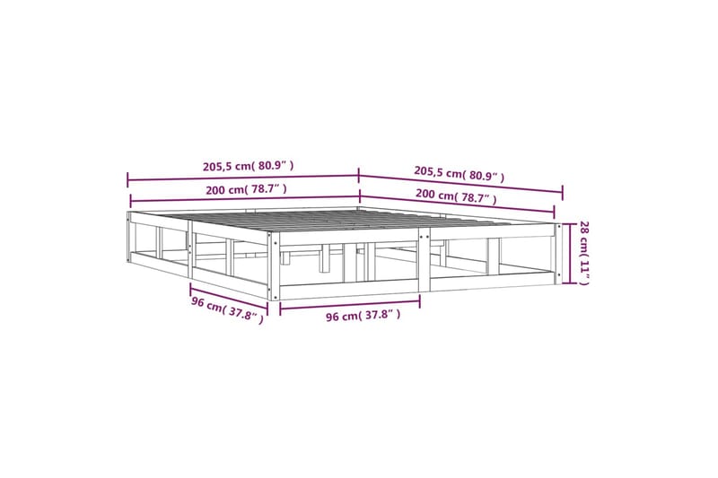 beBasic sengeramme 200x200 cm massivt træ hvid - Hvid - Møbler - Senge - Sengeramme & sengestel