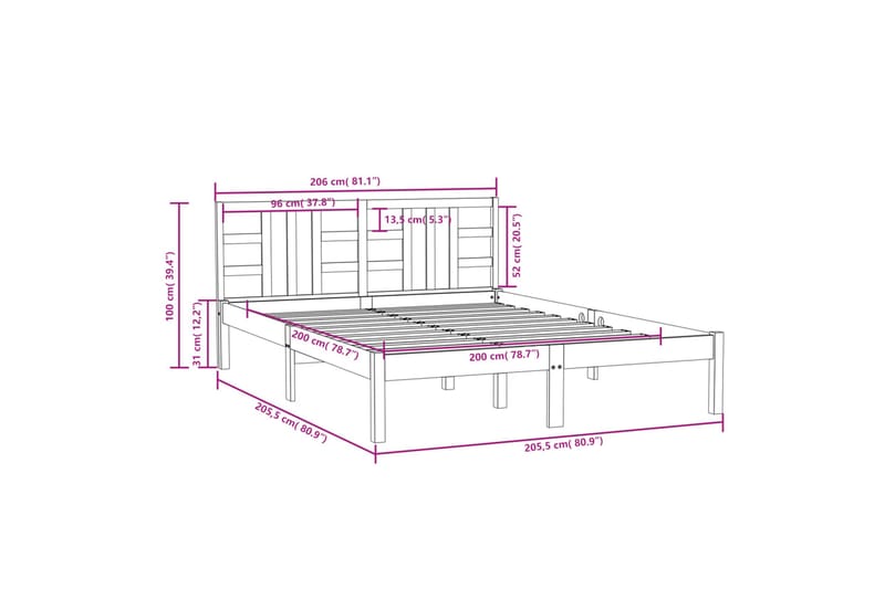 beBasic sengeramme 200x200 cm massivt træ hvid - Hvid - Sengeramme & sengestel