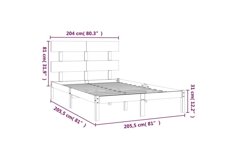 beBasic sengeramme 200x200 cm massivt træ hvid - Hvid - Sengeramme & sengestel