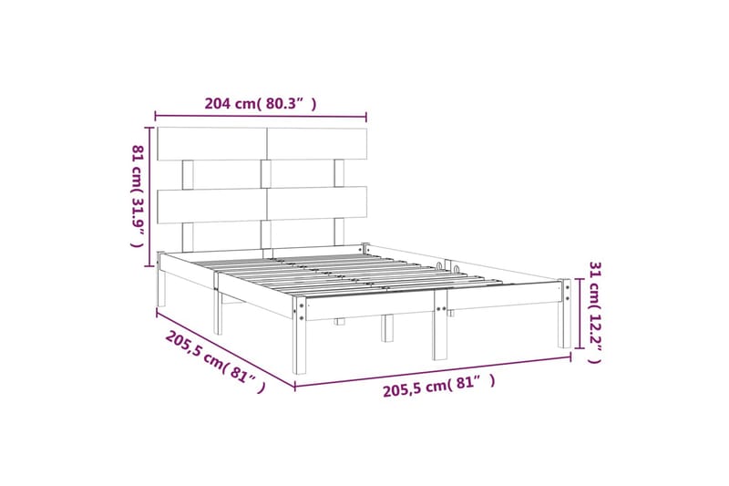 beBasic sengeramme 200x200 cm massivt træ sort - Sort - Sengeramme & sengestel