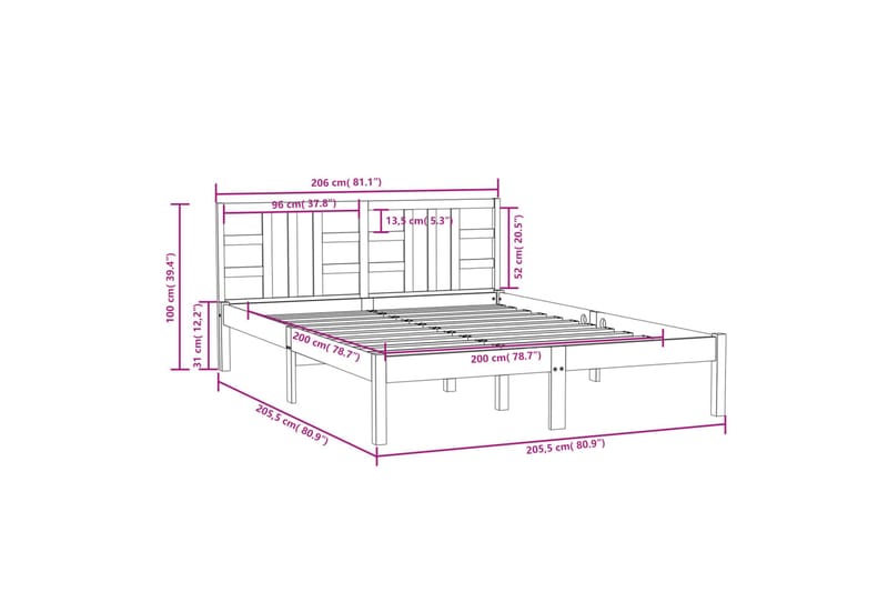 beBasic sengeramme 200x200 cm massivt træ sort - Sort - Sengeramme & sengestel