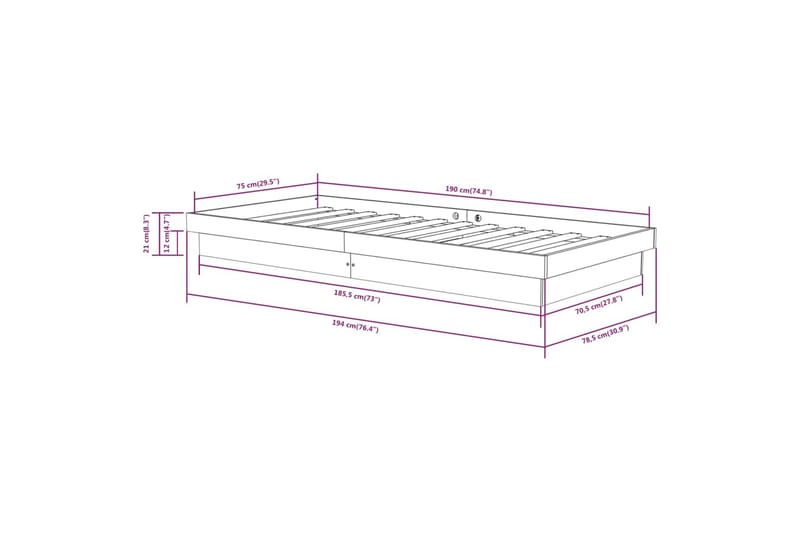 beBasic sengeramme 75x190 cm 2FT6 Small Single massivt træ - Brun - Sengeramme & sengestel