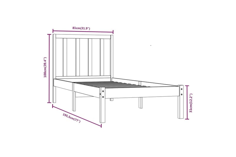 beBasic sengeramme 75x190 cm Small Single massivt fyrretræ - Brun - Møbler - Senge - Sengeramme & sengestel