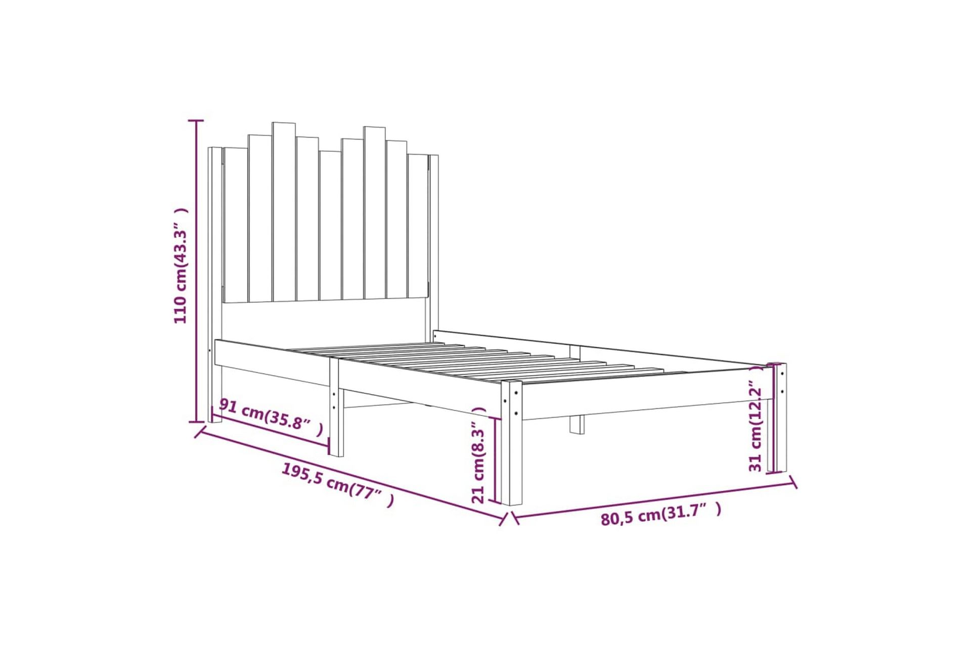 beBasic sengeramme 75x190 cm Small Single massivt fyrretræ - Brun - Møbler - Senge - Sengeramme & sengestel