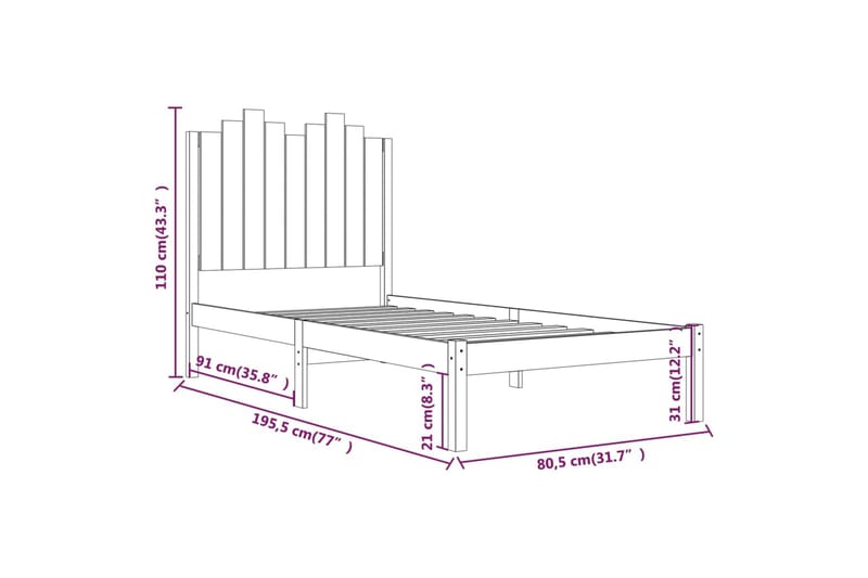 beBasic sengeramme 75x190 cm Small Single massivt fyrretræ - Brun - Sengeramme & sengestel