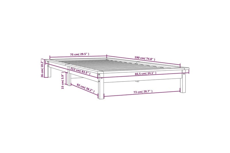 beBasic sengeramme 75x190 cm Small Single massivt fyrretræ gyldenbrun - Brun - Sengeramme & sengestel