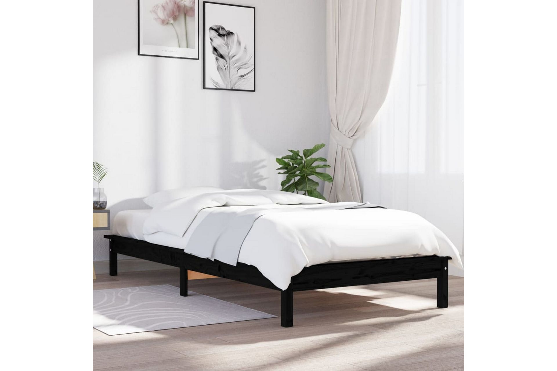 beBasic sengeramme 75x190 cm Small Single massivt fyrretræ sort - Sort - Møbler - Senge - Sengeramme & sengestel