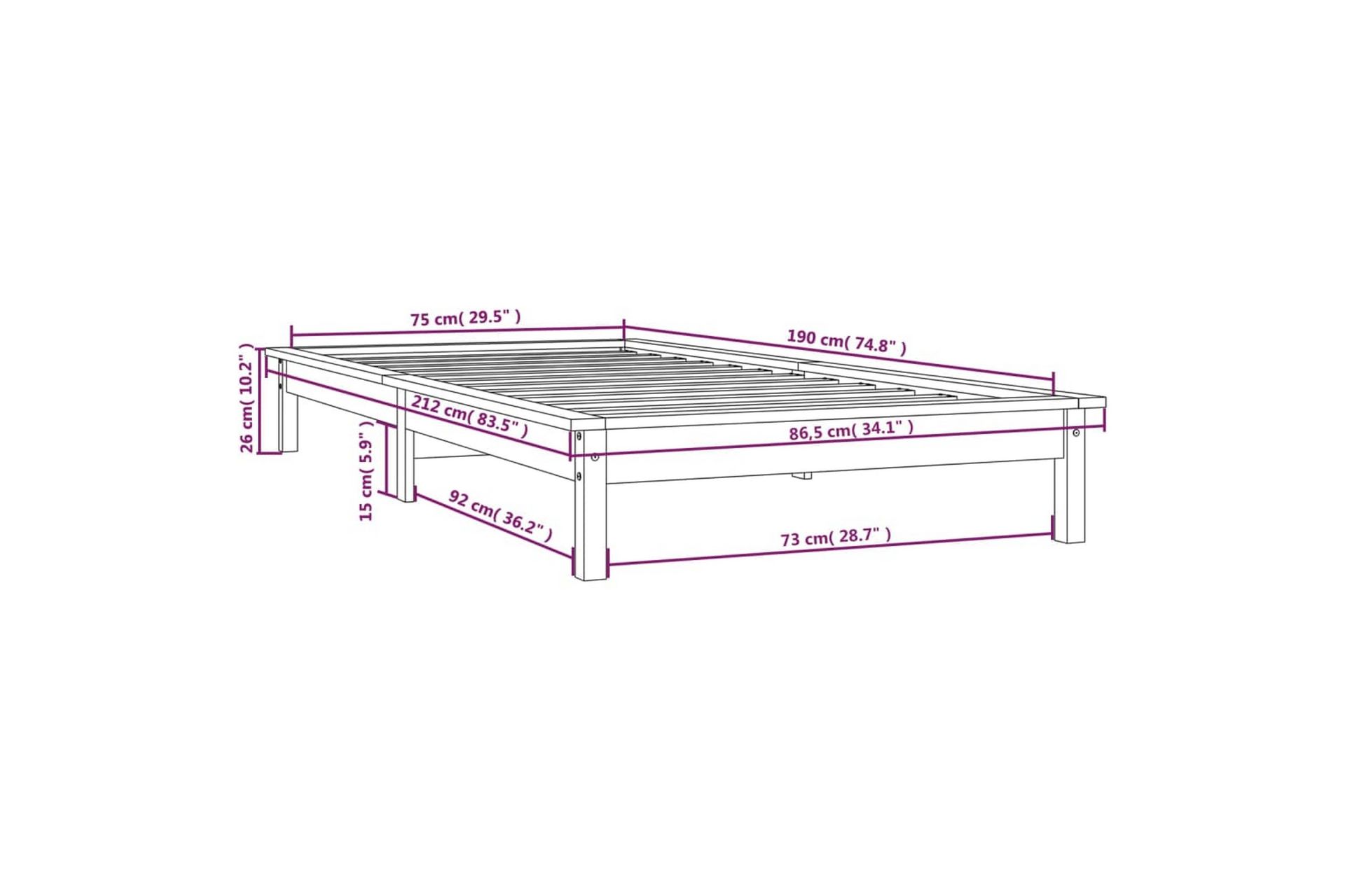 beBasic sengeramme 75x190 cm Small Single massivt fyrretræ sort - Sort - Møbler - Senge - Sengeramme & sengestel