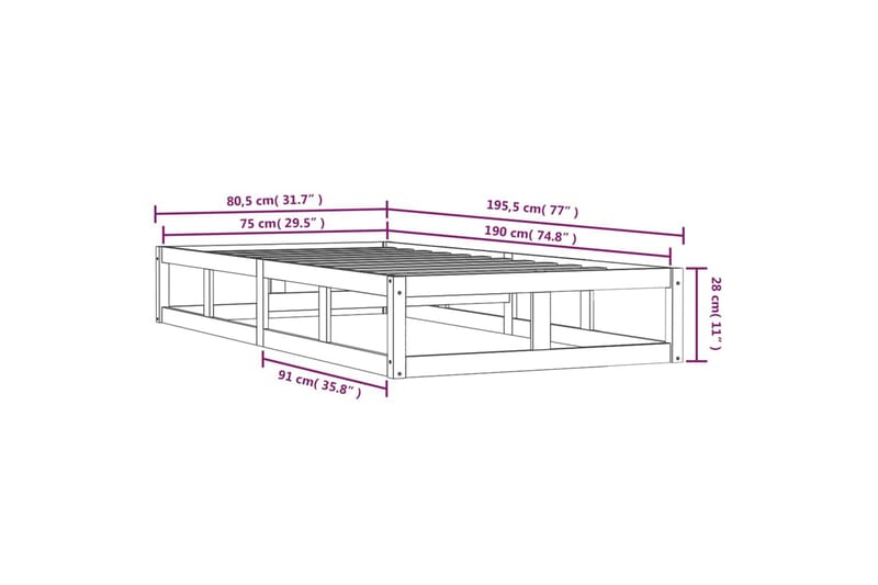 beBasic sengeramme 75x190 cm Small Single massivt træ - Brun - Møbler - Senge - Sengeramme & sengestel