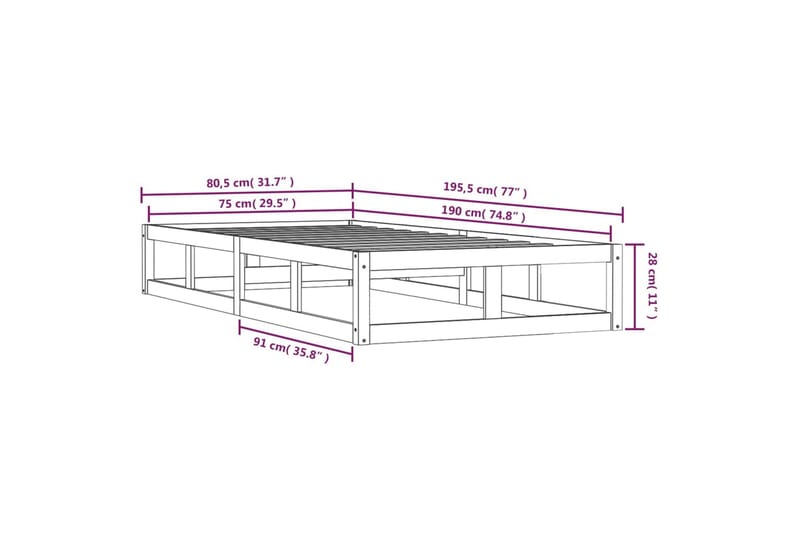 beBasic sengeramme 75x190 cm Small Single massivt træ - Brun - Sengeramme & sengestel