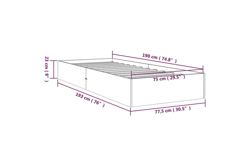 beBasic sengeramme 75x190 cm Small Single massivt træ - Brun - Møbler - Senge - Sengeramme & sengestel