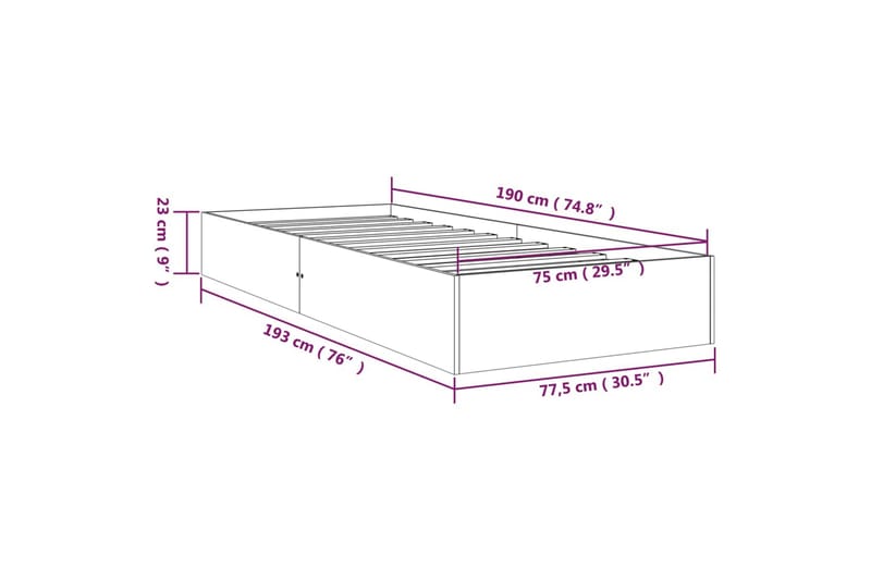 beBasic sengeramme 75x190 cm Small Single massivt træ - Brun - Sengeramme & sengestel