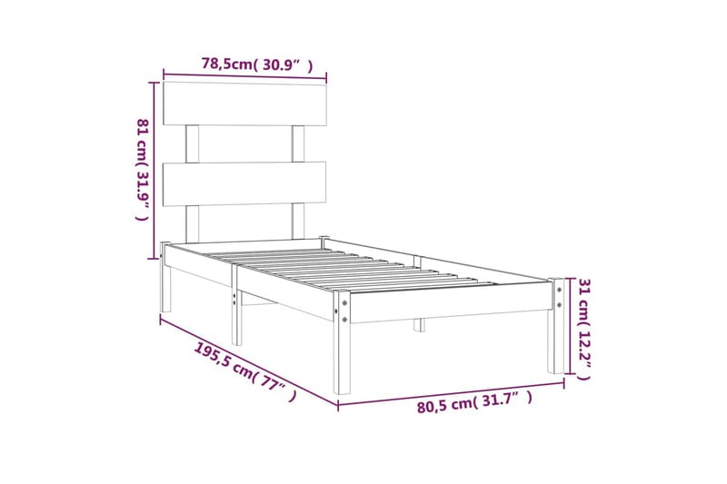 beBasic sengeramme 75x190 cm Small Single massivt træ - Brun - Sengeramme & sengestel