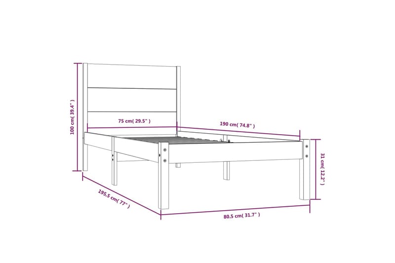 beBasic sengeramme 75x190 cm Small Single massivt træ hvid - Hvid - Sengeramme & sengestel