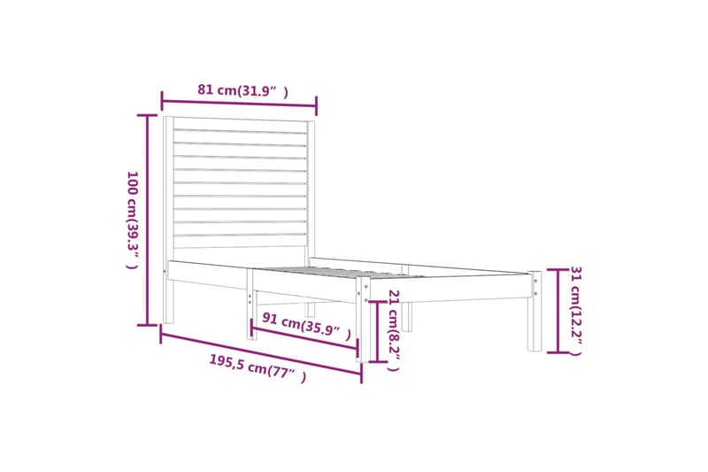 beBasic sengeramme 75x190 cm Small Single massivt træ hvid - Hvid - Sengeramme & sengestel