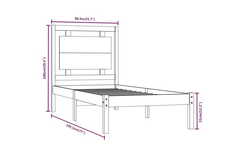 beBasic sengeramme 75x190 cm Small Single massivt træ hvid - Hvid - Sengeramme & sengestel