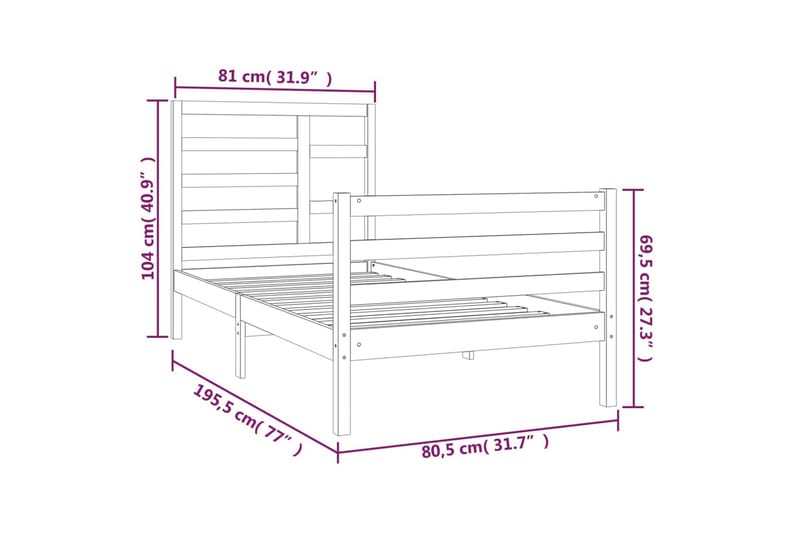 beBasic sengeramme 75x190 cm Small Single massivt træ hvid - Hvid - Sengeramme & sengestel