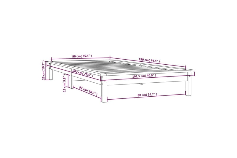 beBasic sengeramme 90x190 cm Single massivt fyrretræ hvid - Hvid - Sengeramme & sengestel