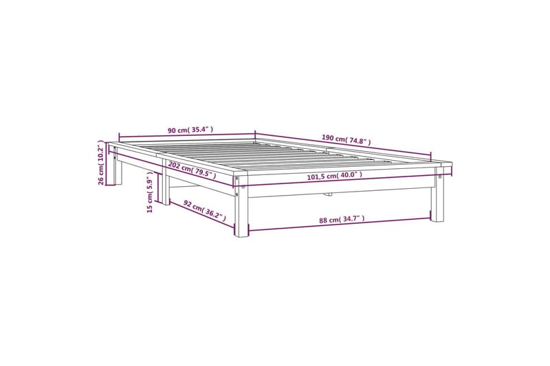 beBasic sengeramme 90x190 cm Single massivt fyrretræ sort - Sort - Møbler - Senge - Sengeramme & sengestel