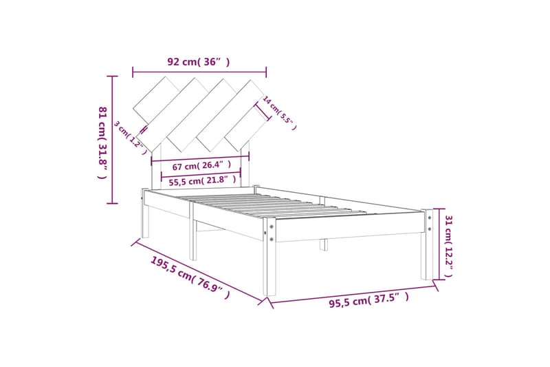 beBasic sengeramme 90x190 cm Single massivt træ - Brun - Sengeramme & sengestel