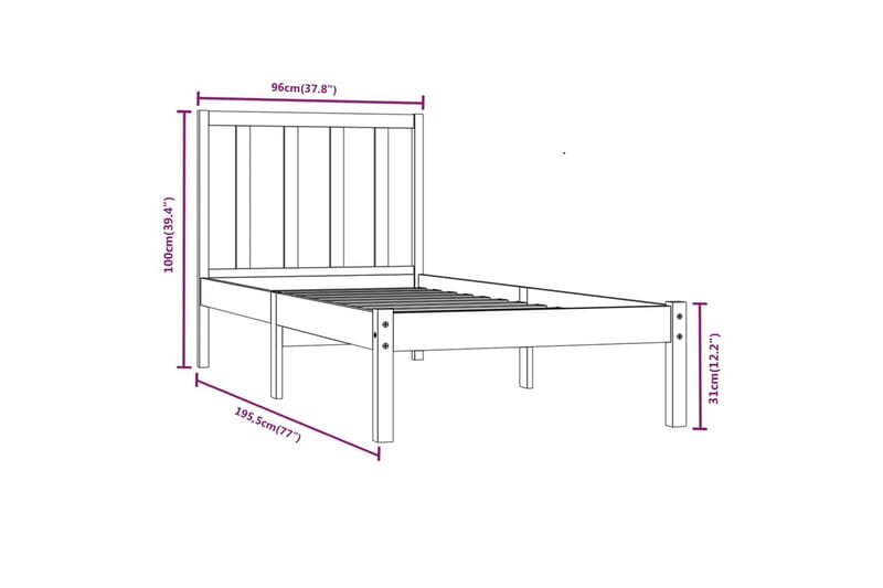 beBasic sengeramme 90x190 Single massivt fyrretræ - Brun - Møbler - Senge - Sengeramme & sengestel