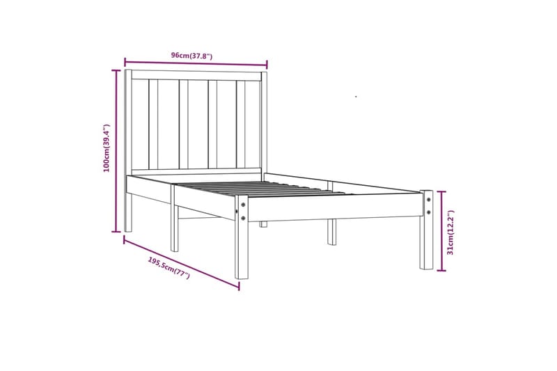 beBasic sengeramme 90x190 Single massivt fyrretræ - Brun - Sengeramme & sengestel