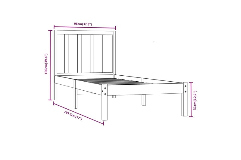 beBasic sengeramme 90x190 Single massivt fyrretræ hvid - Hvid - Sengeramme & sengestel