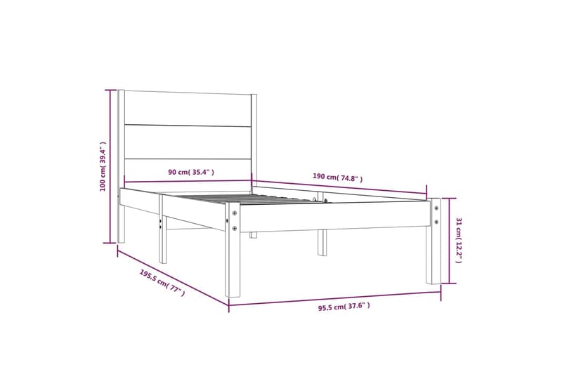 beBasic sengeramme 90x190 Single massivt træ - Brun - Møbler - Senge - Sengeramme & sengestel