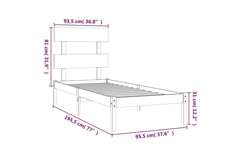 beBasic sengeramme 90x190 Single massivt træ - Brun - Sengeramme & sengestel