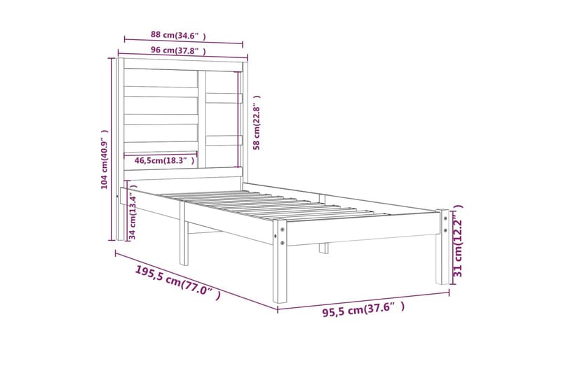 beBasic sengeramme 90x190 Single massivt træ - Brun - Sengeramme & sengestel