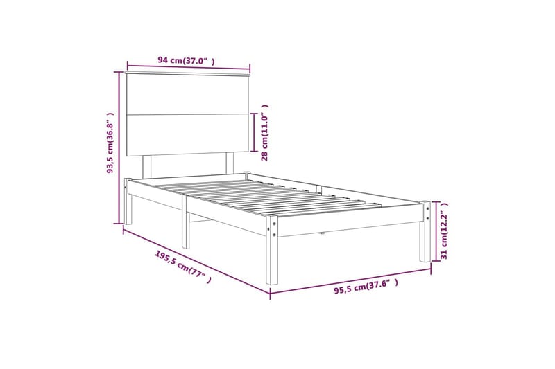 beBasic sengeramme 90x190 Single massivt træ hvid - Hvid - Sengeramme & sengestel