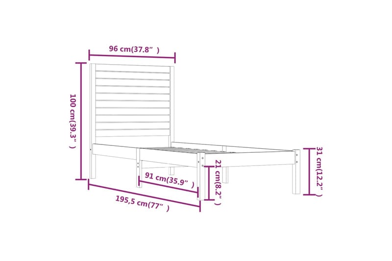 beBasic sengeramme 90x190 Single massivt træ sort - Sort - Sengeramme & sengestel