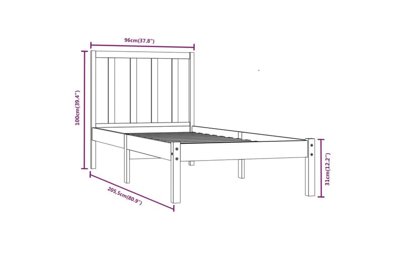 beBasic sengeramme 90x200 cm massivt fyrretræ - Brun - Møbler - Senge - Sengeramme & sengestel