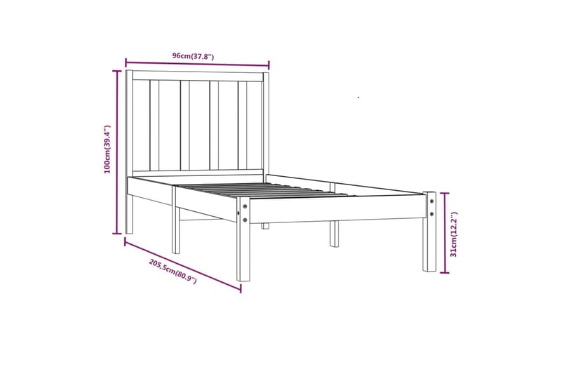 beBasic sengeramme 90x200 cm massivt fyrretræ - Brun - Sengeramme & sengestel