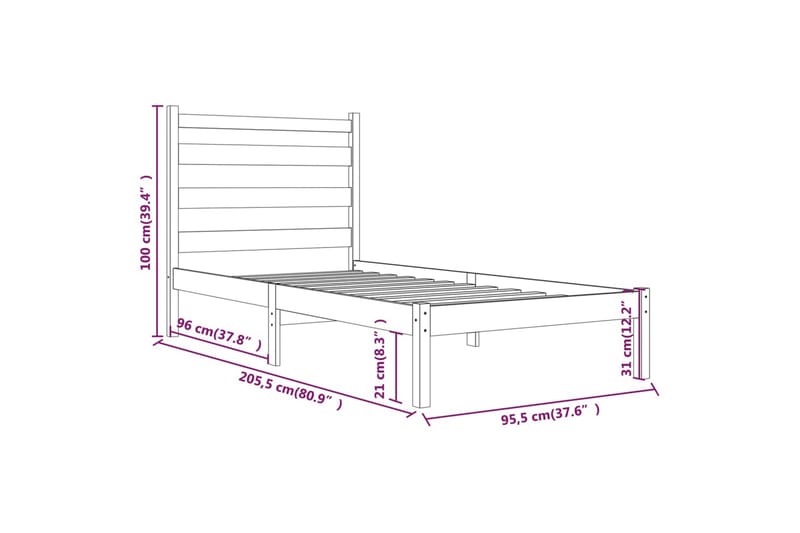 beBasic sengeramme 90x200 cm massivt fyrretræ - Brun - Møbler - Senge - Sengeramme & sengestel