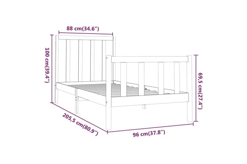 beBasic sengeramme 90x200 cm massivt fyrretræ hvid - Hvid - Møbler - Senge - Sengeramme & sengestel