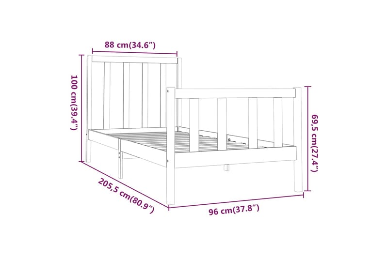 beBasic sengeramme 90x200 cm massivt fyrretræ hvid - Hvid - Sengeramme & sengestel