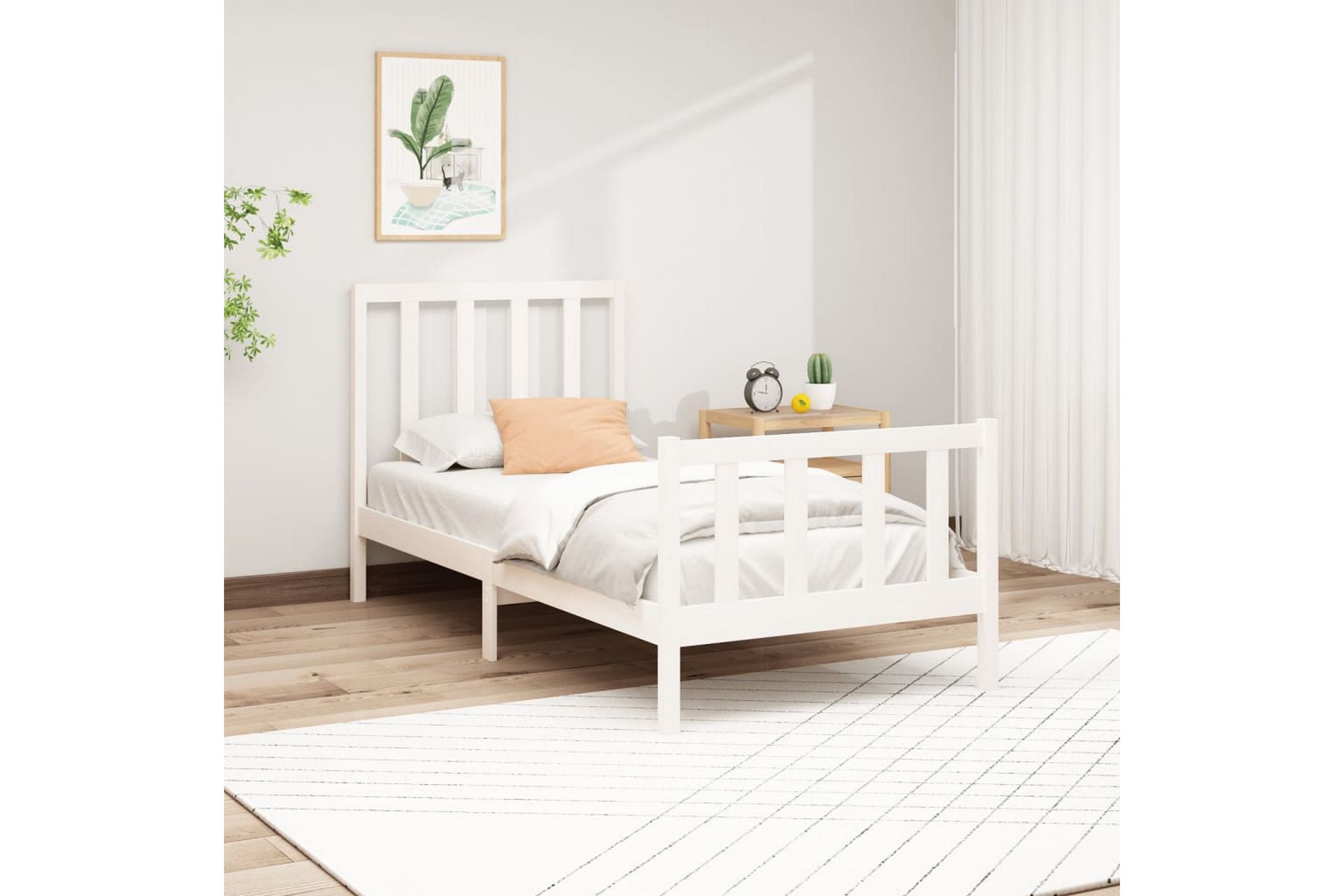 beBasic sengeramme 90x200 cm massivt fyrretræ hvid - Hvid - Møbler - Senge - Sengeramme & sengestel
