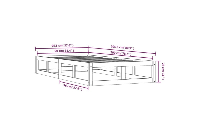 beBasic sengeramme 90x200 cm massivt træ - Brun - Sengeramme & sengestel