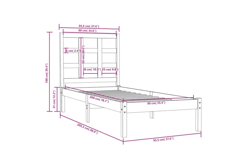beBasic sengeramme 90x200 cm massivt træ - Brun - Møbler - Senge - Sengeramme & sengestel