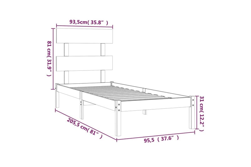 beBasic sengeramme 90x200 cm massivt træ - Brun - Møbler - Senge - Sengeramme & sengestel