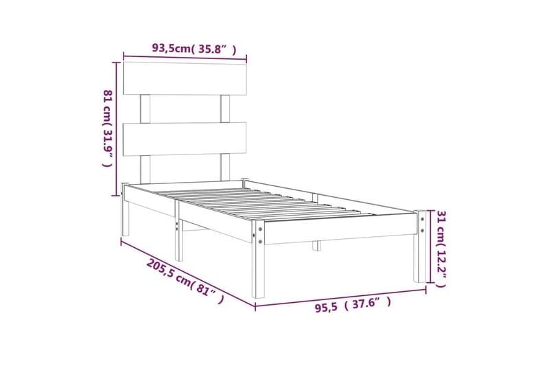 beBasic sengeramme 90x200 cm massivt træ - Brun - Sengeramme & sengestel