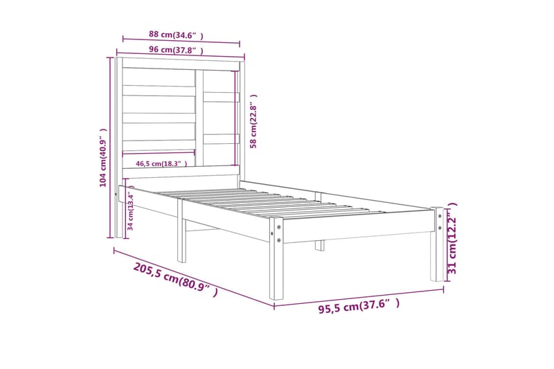 beBasic sengeramme 90x200 cm massivt træ - Brun - Møbler - Senge - Sengeramme & sengestel