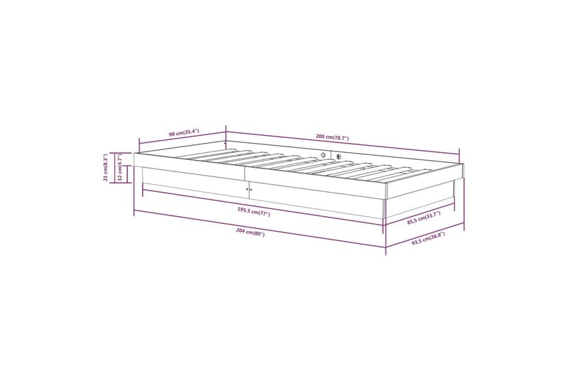 beBasic sengeramme 90x200 cm massivt træ hvid - Hvid - Møbler - Senge - Sengeramme & sengestel