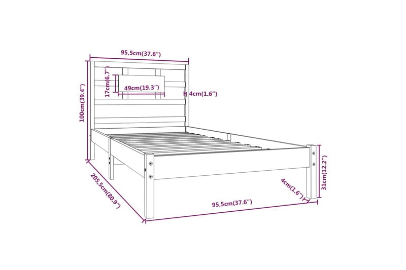 beBasic sengeramme 90x200 cm massivt træ hvid - Hvid - Sengeramme & sengestel