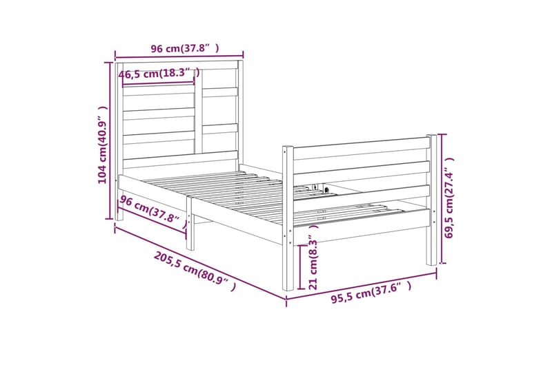 beBasic sengeramme 90x200 cm massivt træ hvid - Hvid - Sengeramme & sengestel